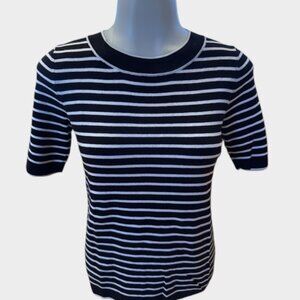 Talbots Black White Striped Knit Top XS Short Sleeve Classic Crewneck